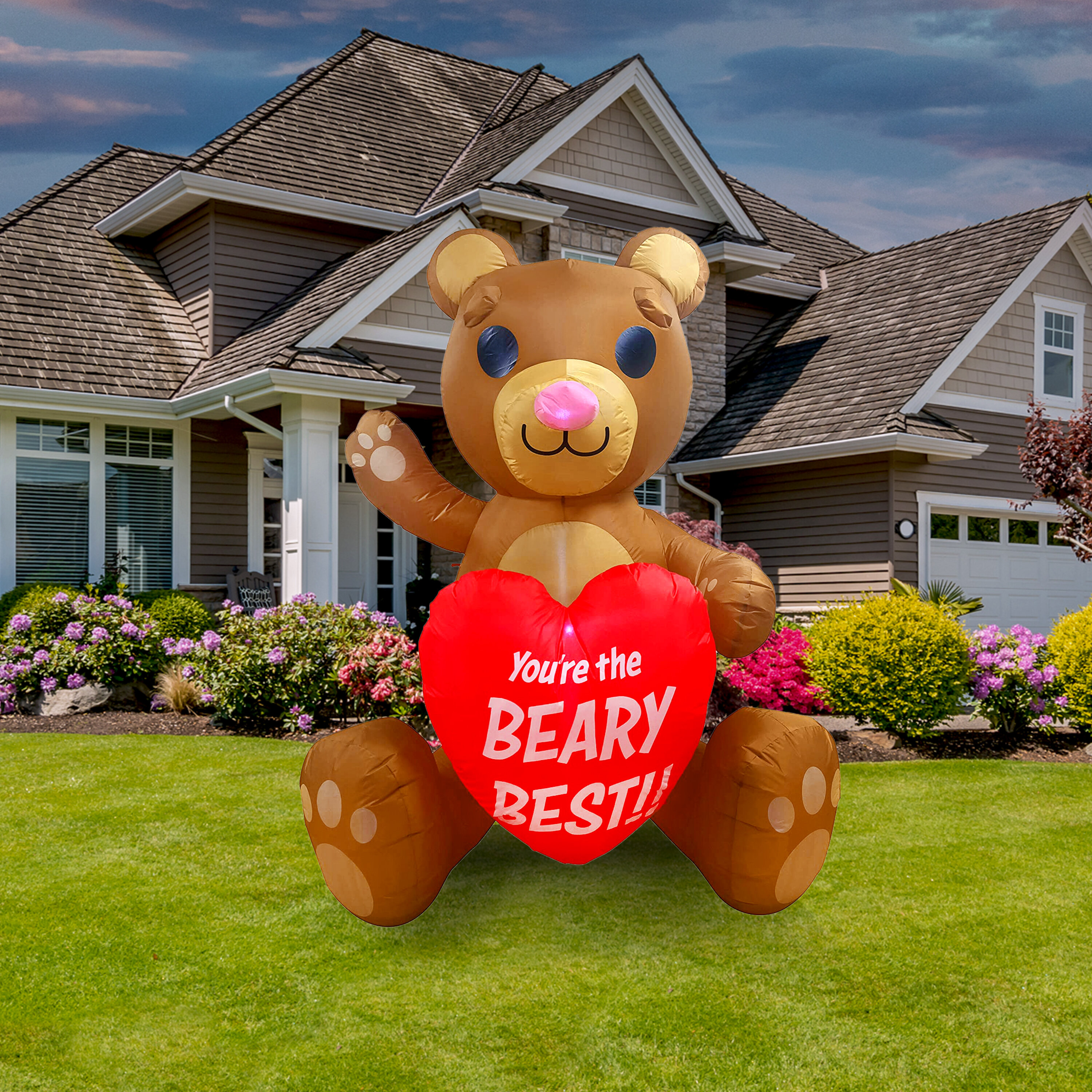 6 FT Valentines Day Inflatable Teddy Bear Holding Heart, Lighted LED deals Lights